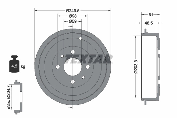Tambur frana Textar LANCIA YPSILON (312_) 2011-2025 - 94019900