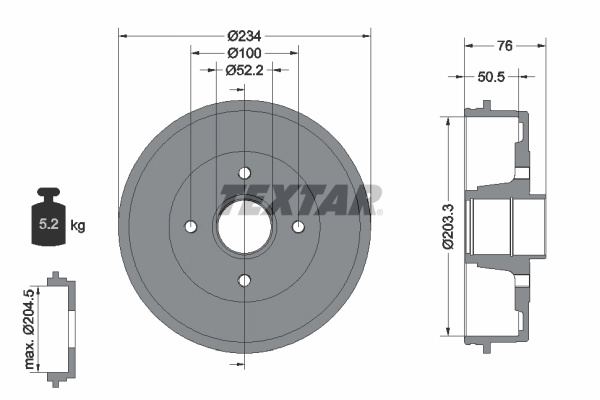 Tambur frana Textar RENAULT CLIO SYMBOL I (LB_) 1998-2010 - 94019700