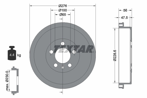 Tambur frana Textar SKODA RAPID (NH3, NK3, NK6) 2015-2022 - 94044600
