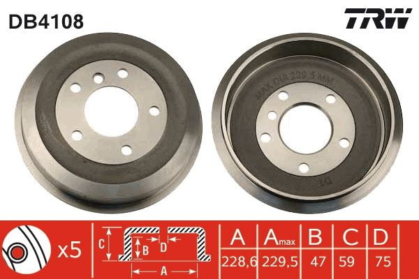 Tambur frana TRW DB4108 pentru BMW 3 (E36), 3 (E36) 1990-1998