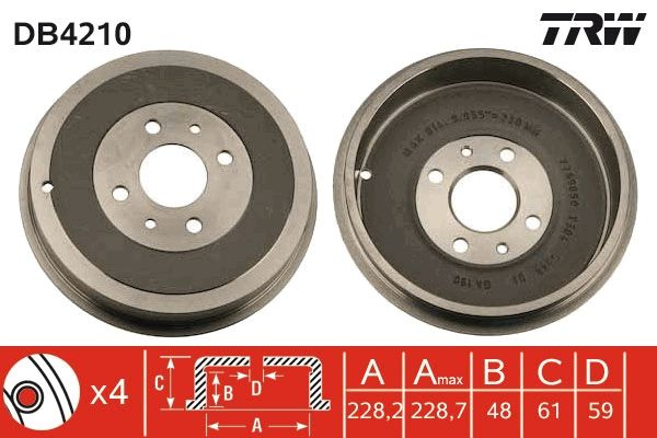 Tambur frana TRW DB4210 pentru ALFA ROMEO 145 (930), ALBEA (178_, 172_, 372_) 19962016