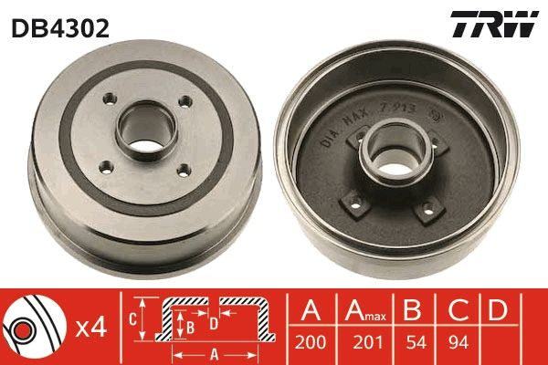 Tambur frana TRW DB4302 pentru OPEL CORSA C (X01),