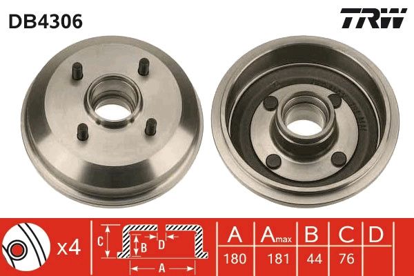 Tambur frana TRW DB4306 pentru FORD KA Van (RB) 2002-2005
