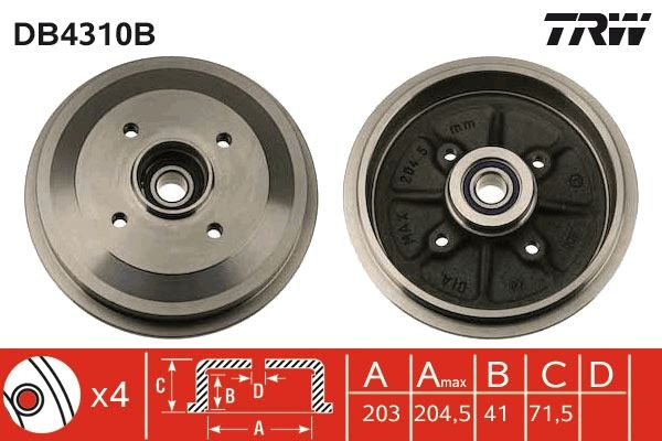 Tambur frana TRW DB4310B pentru CITROEN C2 (JM), C2 (JM_) 2003-2017