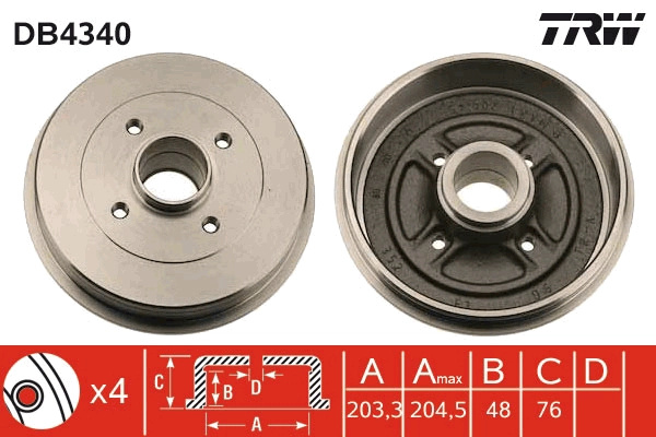 Tambur frana TRW DB4340 pentru NISSAN MICRA C+C III (K12) 2005-2010