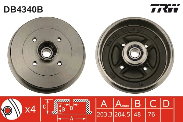 Tambur frana TRW DB4340B pentru NISSAN MICRA C+C III (K12) 2005-2010