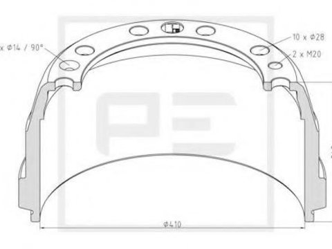 Tambur frana VOLVO FH 12, VOLVO FH 16, VOLVO FM 12 - PE Automotive 146.072-00A