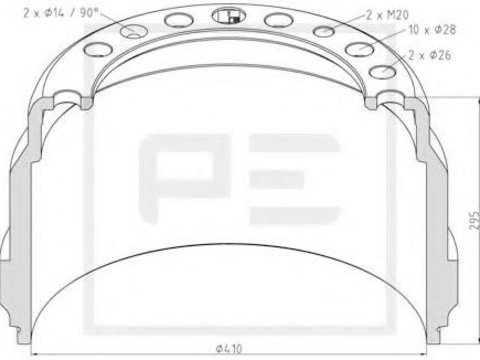 Tambur frana VOLVO FH 12, VOLVO FM 7, VOLVO FH 16 - PE Automotive 146.048-00A