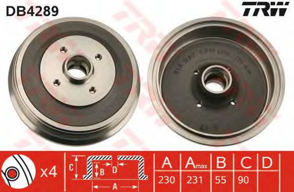 Tambur frana VW CADDY II caroserie 9K9A TRW DB4289