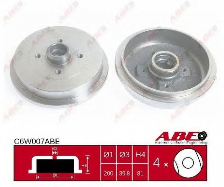 Tambur frana VW CADDY II pick-up 9U7 ABE C6W007ABE