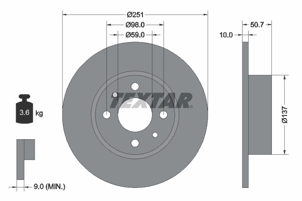 TEXTAR Disc frana 92034203 la FIAT BRAVO II (198_) 2006 2007 2008 2009 2010 2011 2012 2013 2014 2015 2016