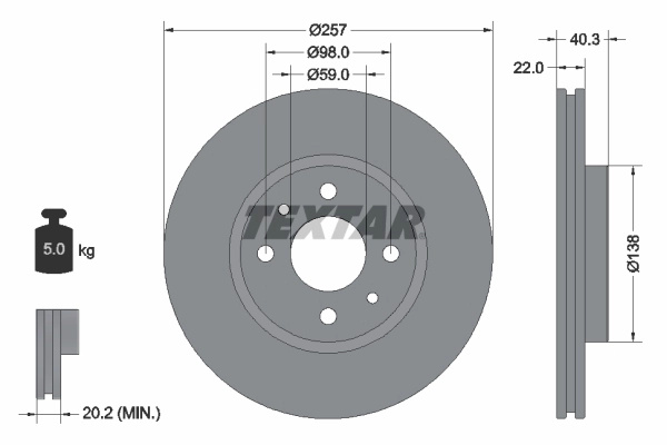 TEXTAR Disc frana 92069603 model CHRYSLER YPSILON 2011 2012 2013 2014 2015 2016 2017 2018