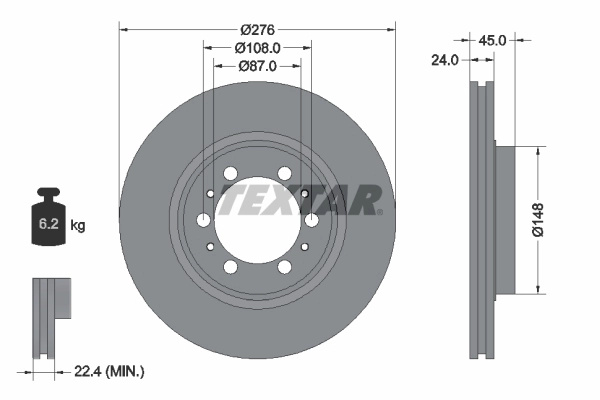 TEXTAR Disc frana 92079800 compatibil cu MITSUBISHI L200 (K7_T, K6_T, K5_T) 1996 1997 1998 1999 2000 2001 2002 2003 2004 2005 2006 2007