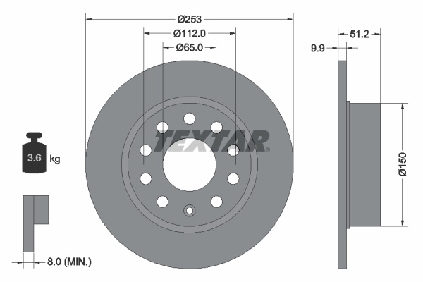 TEXTAR Disc frana 92120903 compatibil cu VW JETTA VII limuzina (BU3, BU4) 2017 2018 2019 2020 2021 2022 2023