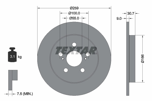 TEXTAR Disc frana 92224003 compatibil cu TOYOTA COROLLA limuzina (_E21_) 2019 2020 2021 2022 2023 2024
