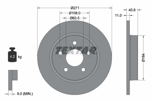 TEXTAR Disc frana 92239003 la masina FORD (CHANGAN) FOCUS hatchback 2018 2019 2020 2021 2022 2023 2024