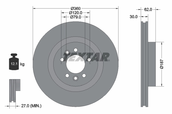 TEXTAR Disc frana 92283205 se potriveste la LAND ROVER DISCOVERY V (L462) 2016 2017 2018 2019 2020 2021 2022 2023 2024 2025