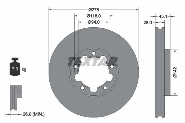 TEXTAR Disc frana 92324003 pentru masina RENAULT TRUCKS MAXITY 2010 2011 2012 2013 2014 2015 2016 2017 2018 2019 2020 2021