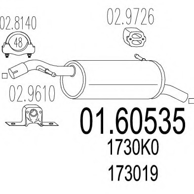 Toba esapament finala 01 60535 MTS pentru CitroEn C2 CitroEn C3 Peugeot 1007