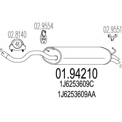 Toba esapament finala 01 94210 MTS pentru Audi A3 Vw Golf Vw Beetle Vw New Vw Novo Seat Leon Skoda Octavia