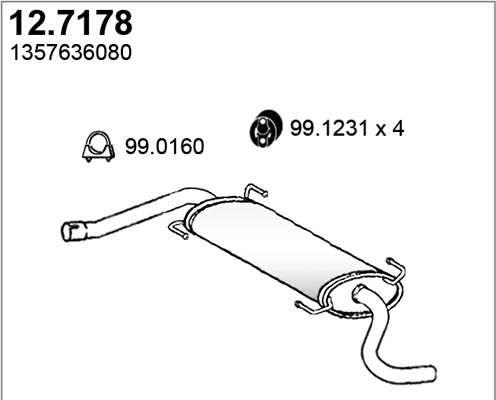 Toba esapament finala ASSO 12.7178 pentru PEUGEOT BOXER bus 4HJ (P22DTE) 2198cc 150cp 110kW 2006 2007 2008 2009 2010 2011 2012 2013 2014 2015 2016 2017 2018 2019 2020