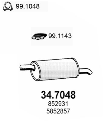 Toba esapament finala ASSO 34.7048 se potriveste la OPEL ASTRA F combi (T92) X 14 XE 1389cc 90cp 66kW 1991 1992 1993 1994 1995 1996 1997 1998