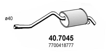 Toba esapament finala ASSO 40.7045 la RENAULT CLIO II (BB_, CB_) D7F 766; D7F 764 1149cc 58cp 43kW 1998 1999 2000 2001 2002 2003 2004 2005 2006 2007 2008 2009 2010 2011 2012 2013 2014 2015 2016
