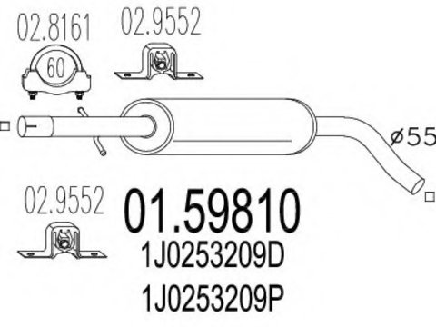 Toba esapament intermediara 01 59810 MTS pentru Audi A3 Vw Golf Vw Beetle Vw New Vw Novo Vw Bora Vw Jetta Seat Toledo Skoda Octavia Seat Leon