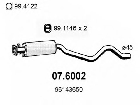 Toba esapament intermediara 07 6002 ASSO pentru Daewoo Cielo Daewoo Nexia