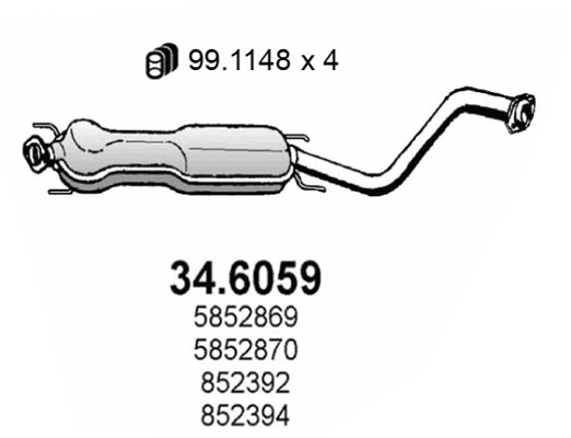 Toba esapament intermediara ASSO 34.6059 la masina OPEL VECTRA B hatchback (J96) C 22 SEL 2198cc 139cp 102kW 1995 1996 1997 1998 1999 2000 2001 2002 2003