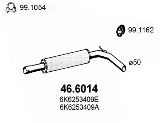 Toba esapament intermediara ASSO 46.6014 se potriveste la VW POLO Van caroserie inchisa/combi (6V5) AGP; AQM 1896cc 68cp 50kW 1995 1996 1997 1998 1999 2000 2001