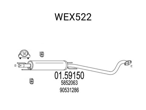 Toba esapament intermediara WEX522 QWP pentru Opel Astra Peugeot 206