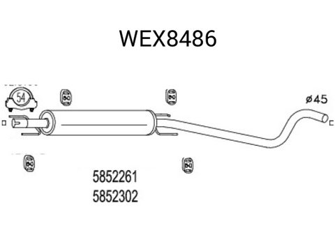 Toba esapament intermediara WEX8486 QWP pentru Opel Astra