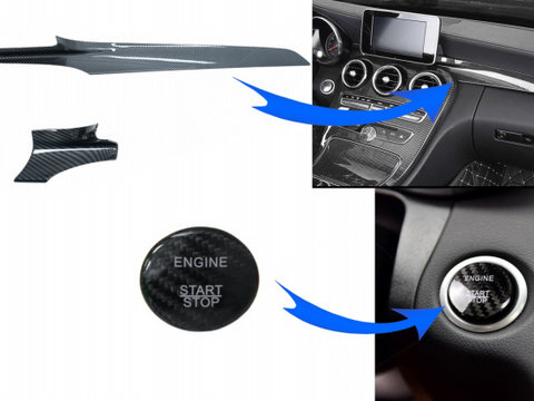 Trim Interior Consola si Ornament Buton Pornire Carbon Fiber Style Tuning Mercedes-Benz C-Class W205/S205/C205 2014 2015 2016 2017 2018 COINTRIMW205