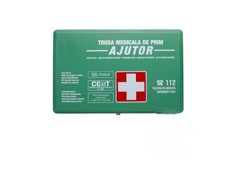 Trusa medicala prim ajutor in cutie de plastic verde omologata RAR DIN 13164-B AL-251023-2