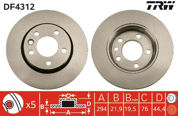 TRW Disc frana DF4312 la masina VW TRANSPORTER T5 platou / sasiu (7JD, 7JE, 7JL, 7JY, 7JZ, 7FD, 2003 2004 2005 2006 2007 2008 2009 2010 2011 2012 2013 2014 2015