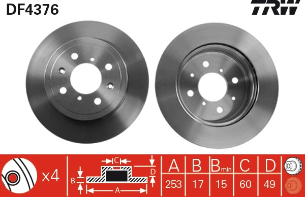 TRW Disc frana DF4376 pentru SUBARU JUSTY III (G3X) 2003 2004 2005 2006 2007 2008
