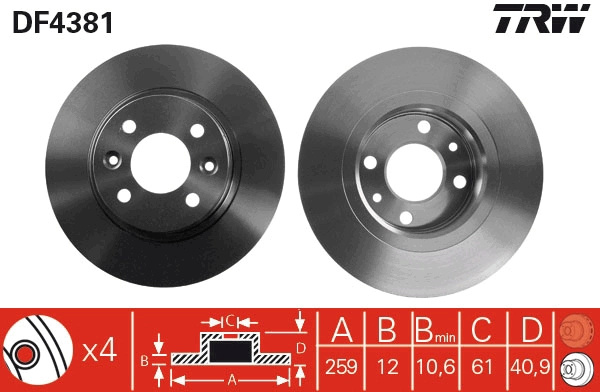 TRW Disc frana DF4381 model RENAULT LOGAN II combi (K8_) 2013 2014 2015 2016 2017 2018