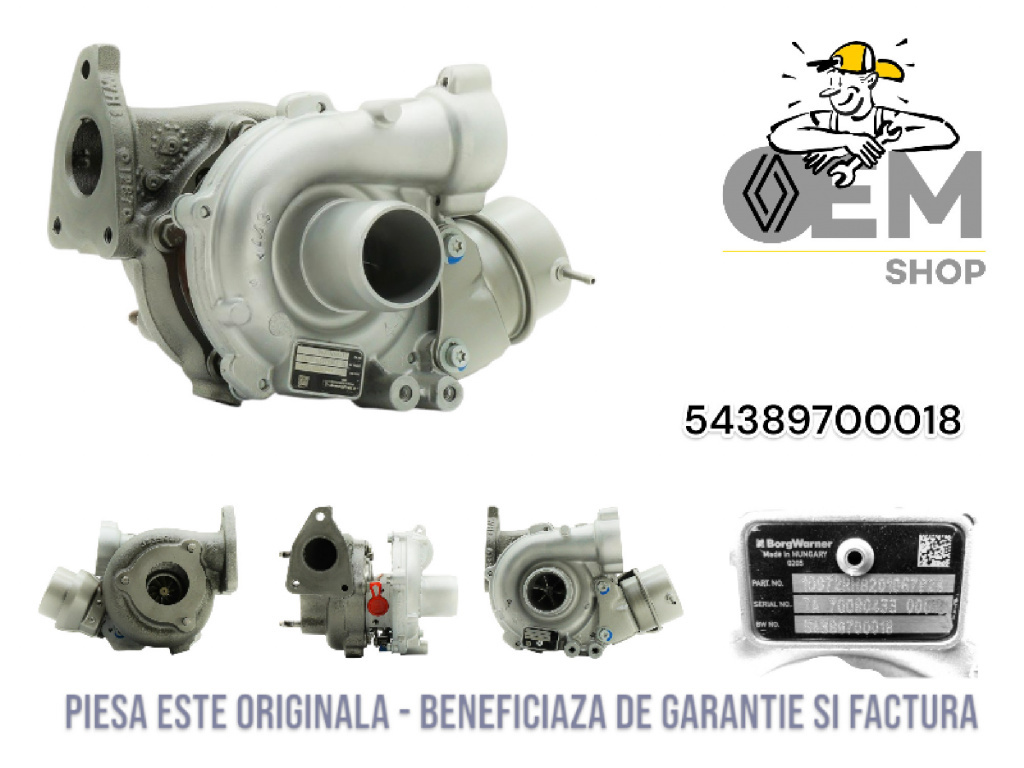 Turbina motor r9m402, r9m404, r9m414.r9m413, r9m415, r9m409 Renault produs nou original cod piesa 54389700018