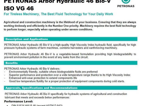Ulei hidraulic BIO H46 Petronas ARBOR hydraulic NEW Holland NH 646 BV