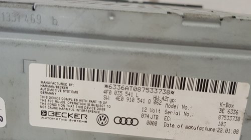 Unitate radio Audi A4 B8 4F0 035 541 L /