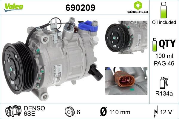 VALEO Compresor, climatizare 690209 pentru VW T-ROC Cabriolet (AC7, AC8) 2019 2020 2021 2022 2023 2024 2025