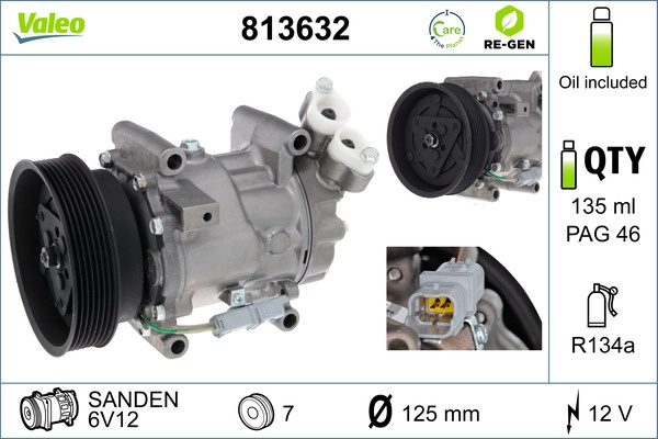 VALEO Compresor, climatizare 813632 se potriveste la NISSAN NOTE (E11, NE11) 2006 2007 2008 2009 2010 2011 2012