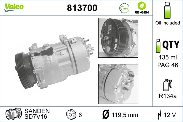 VALEO Compresor, climatizare 813700 pentru masina PEUGEOT 306 Break (7E, N3, N5) 1999 2000 2001 2002