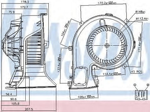 Ventilator, habitaclu SAAB 9-3 Cabriolet (YS3F) (2003 - 2016) NISSENS 87067 piesa NOUA