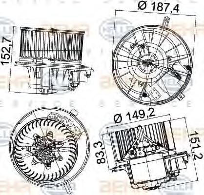Ventilator, habitaclu VW TOURAN (1T1, 1T2), AUDI A3 (8P1), VW RABBIT V (1K1) - HELLA 8EW 351 043-221