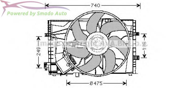 Ventilator, Radiator MERCEDES-BENZ C-CLASS Cupe CL203 C 200 CDI 203.707 03.2003 ... 05.2008 2148 Motor Diesel