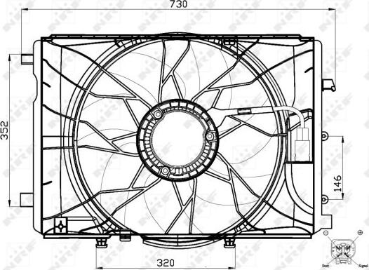 Ventilator. radiator Ventilator radiator cu carcasa MERCEDES A W176 B SPORTS TOURER W246 W242 C C204 C T-MODEL S2 MERCEDES-BENZ E-CLASS (C207), Compartiment, 01.2009 - 12.2016 NRF 47443