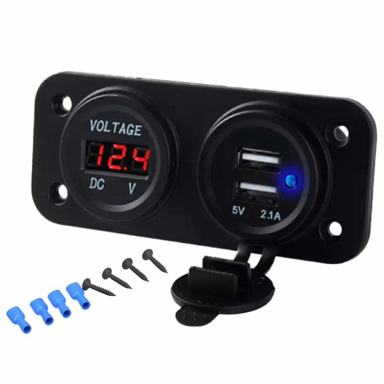 Voltmetru cu 2 x porturi incarcare USB, pentru vehicule offroad, ATV, SSV, quad AVX-PLS37B